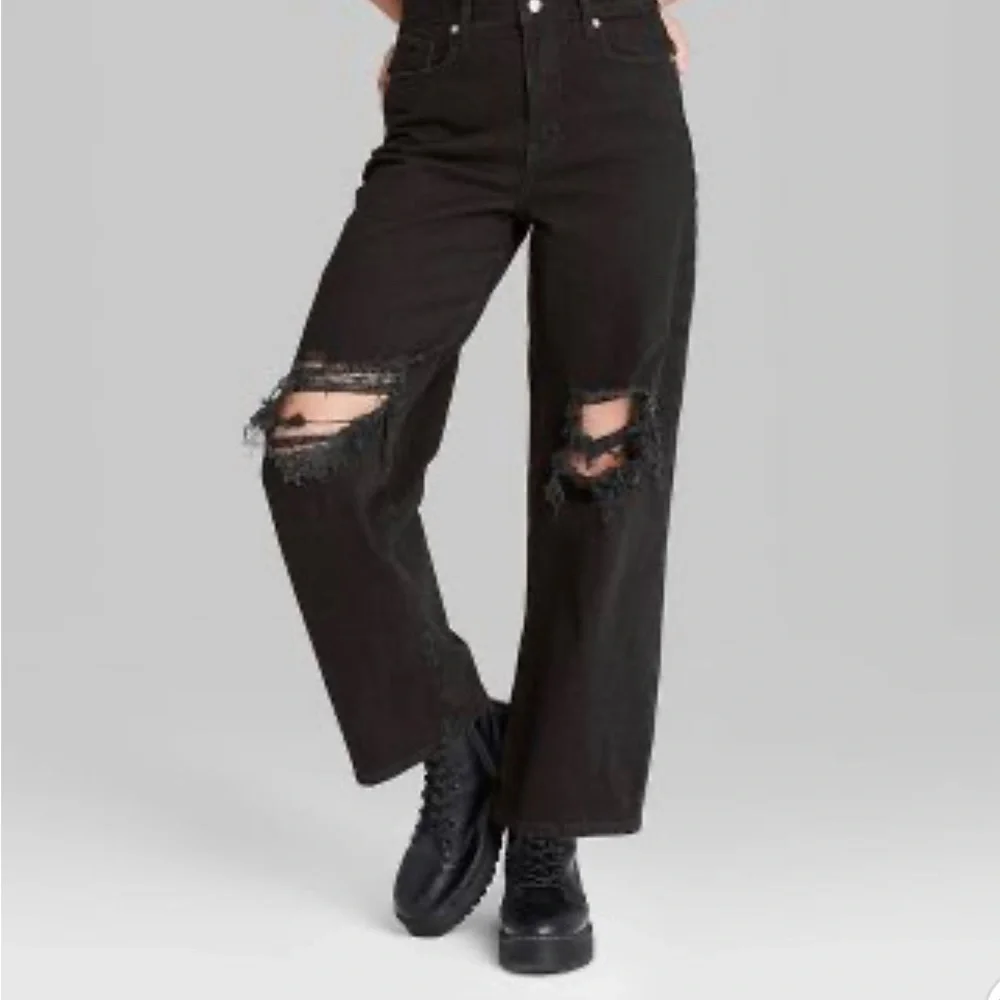 Super-High Rise Distressed Baggy Jeans - Wild Fable™ Black Wash - Picture 2 of 16